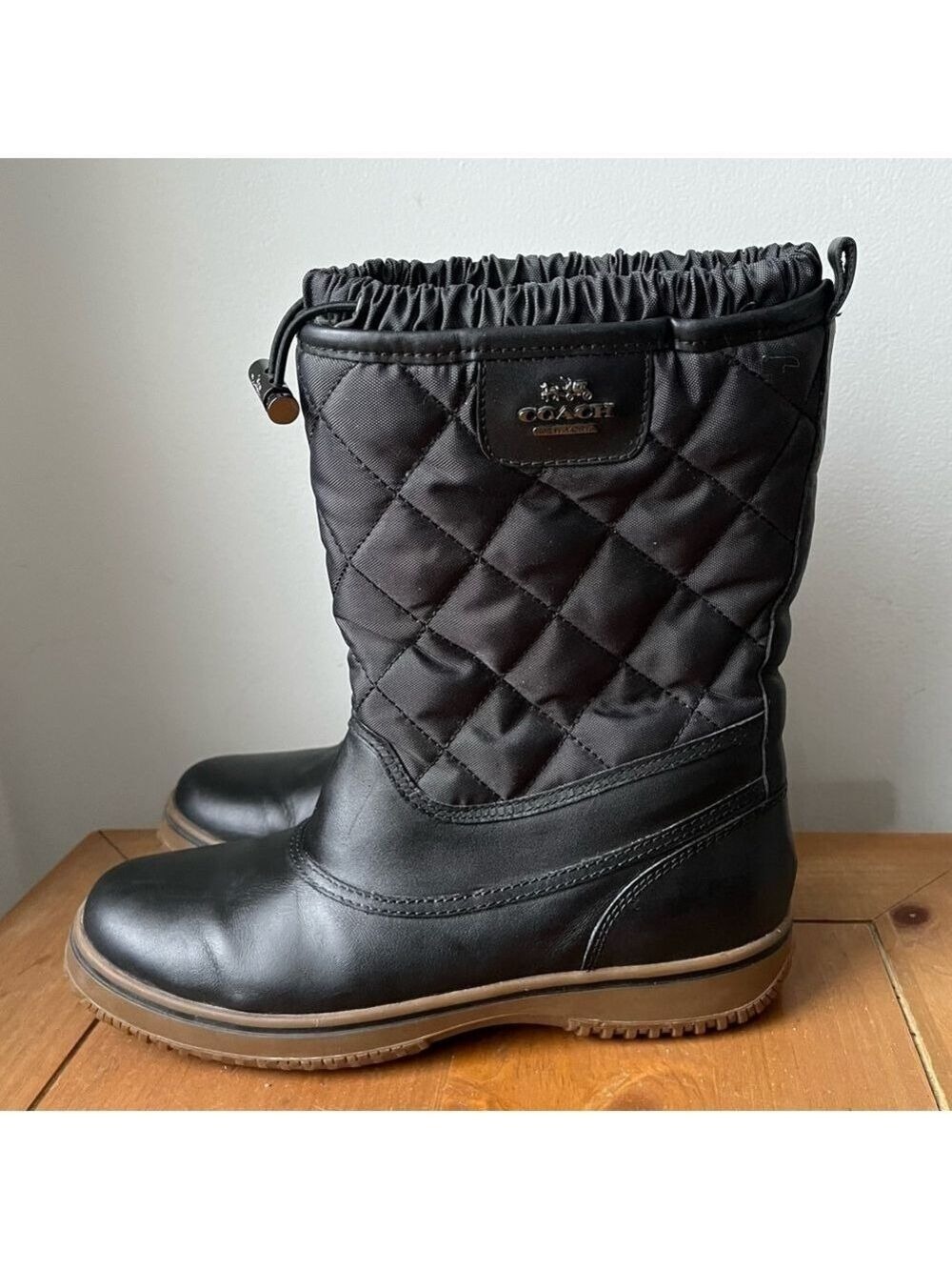 Coach Women’s Samara Leather Nylon Weatherproof Lined Snow Rain Boots Black 9